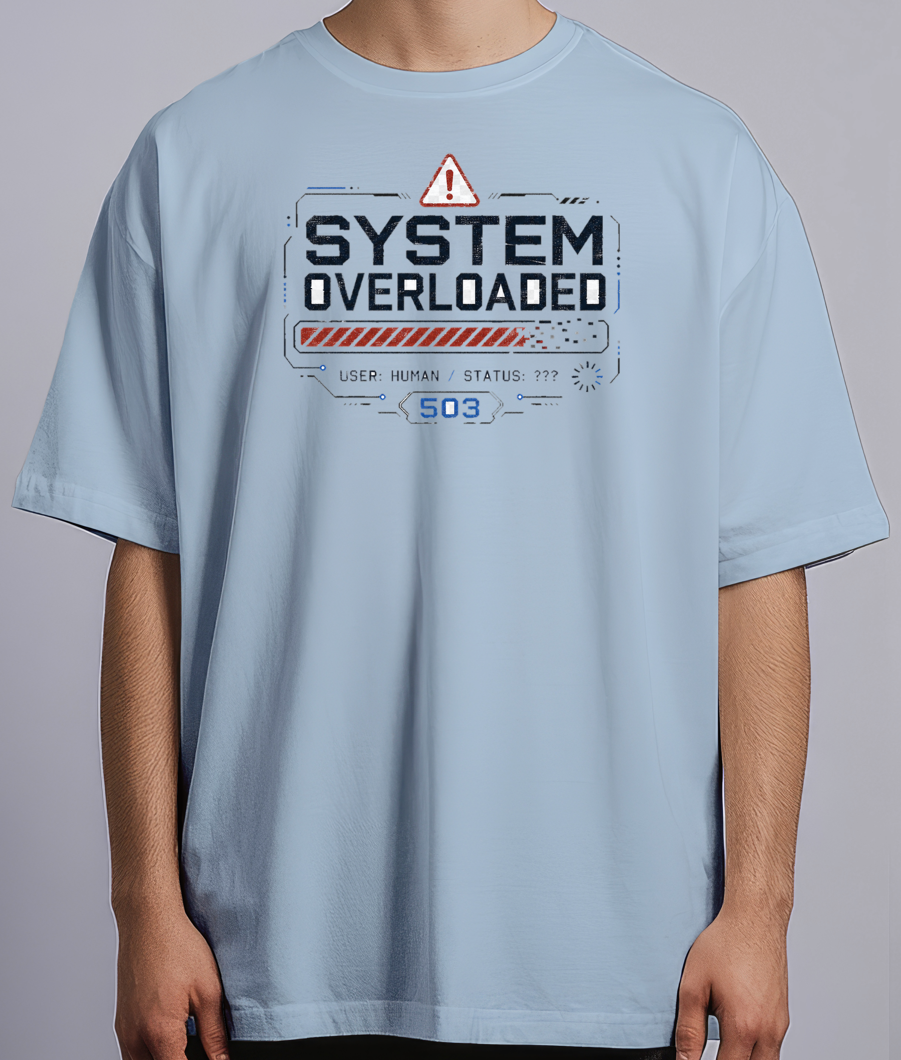 System Overloaded — Light Blue male front