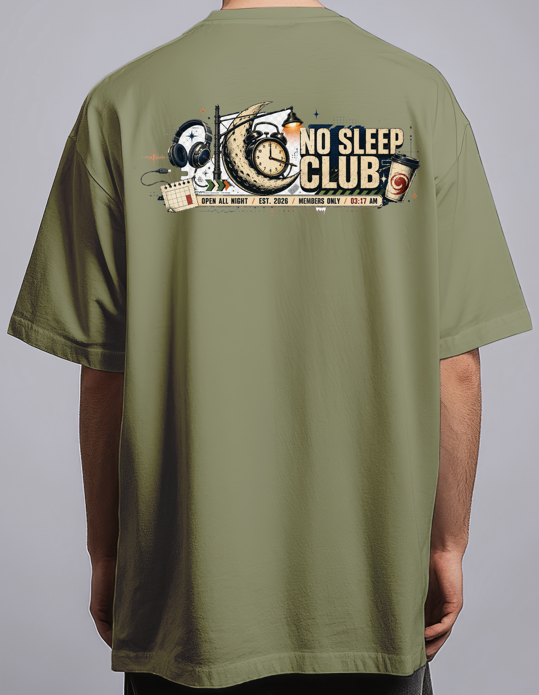 No Sleep Club — Olive Green male back
